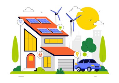 Eco Friendly Smart Home Devices Vector Illustration Featuring House Automation Controlled via Smartphone with an Integrated System of Electronics