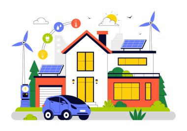 Eco Friendly Smart Home Devices Vector Illustration Featuring House Automation Controlled via Smartphone with an Integrated System of Electronics