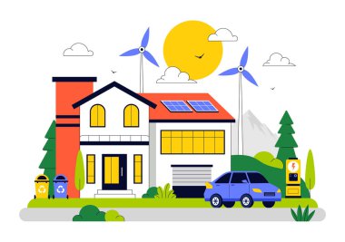 Eco Friendly Smart Home Devices Vector Illustration Featuring House Automation Controlled via Smartphone with an Integrated System of Electronics