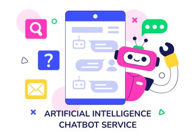 Yapay Zeka Chatbot Servisi İllüstrasyonu İletişim Teknolojisi ve Destek Konsepti için Yapay Zeka ve Akıllı Robot Asistanı