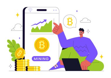 Bitcoin Madencilik İllüstrasyonunda İnsan Ticareti ve Dijital Ağ Parası Yatırımları, Engelleme ve Fintech Endüstrisi ile Kriptominasyon Çiftliği