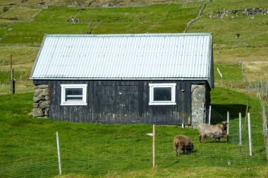 Faroe Adalarındaki Koyun Çayırı 'ndaki Küçük Ahır