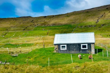 Faroe Adalarındaki Koyun Çayırı 'ndaki Küçük Ahır