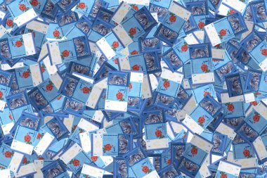 Close up on Malaysian Ringgit banknote. Malaysian money or bank notes. Background of scattered banknotes.