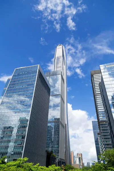 Shenzhen, Çin 'in iş merkezinde cam ve metalden yapılmış çok katlı binaların manzarası, 13.07. 2024