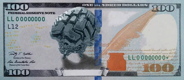Αμερικανικό Δολάριο Την Εικόνα Ενός Ανθρώπινου Εγκεφάλου Σύμβολο Τεχνητής Νοημοσύνης — Φωτογραφία Αρχείου