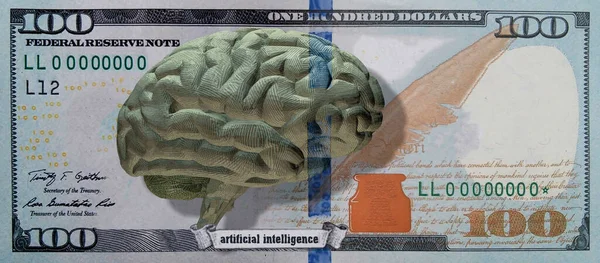 Den Amerikanska Dollarn Med Bilden Mänsklig Hjärna Symbol För Artificiell — Stockfoto