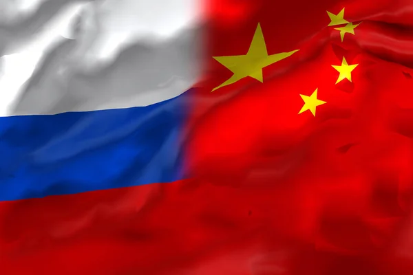 Połączenie Flag Dwóch Państw Chin Rosji Symbol Przyjaźni Współpracy — Zdjęcie stockowe