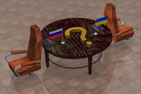 Table Flags Russia Ukraine Table Chairs Turned Direction Conflict Russia — Stock Photo, Image