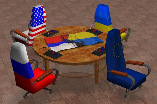 Mesa Redonda Cadeiras Com Textos Dos Países Dos Eua Rússia — Fotografia de Stock