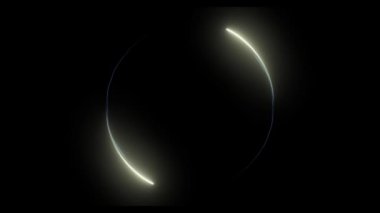 Büyüleyici 4K görüntüler. İki parlak simetrik ışın karanlık bir osiloskop ekranında mükemmel bir daire şeklinde dönüyor. Gelecekçi, soyut hareketler.