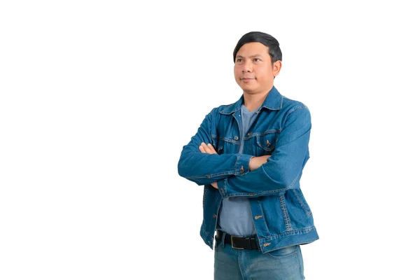 Asijský Muž Košili Džínách — Stock fotografie