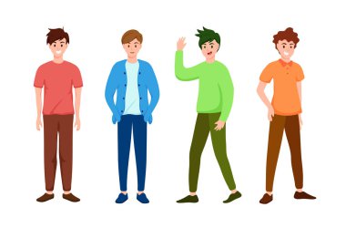 Handsome man in cartoon character,acting with happy feeling .on white background