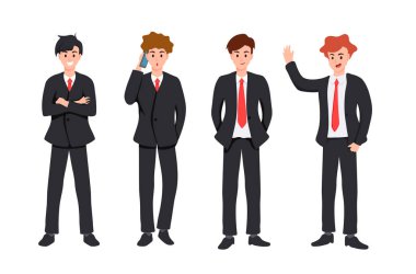 Business man in cartoon character,handsome and smart acting,on white background.