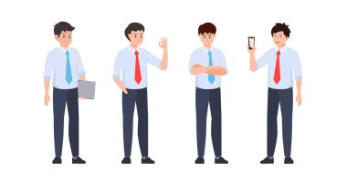 Young Businessman in cartoon character,different style,isolated on white background