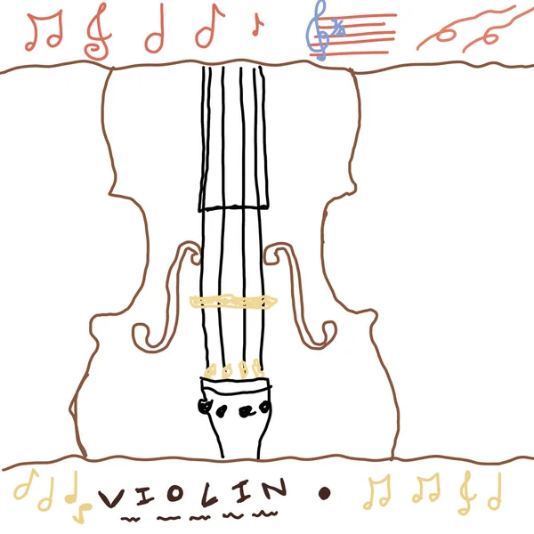 Violin hand drawn in cartoon character,acousitc instrument.