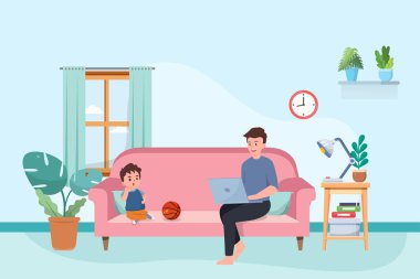 Parent working form home,warm family,positive feeling,new normal style
