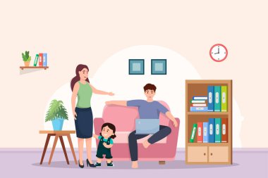 Parent working form home,warm family,positive feeling,new normal style