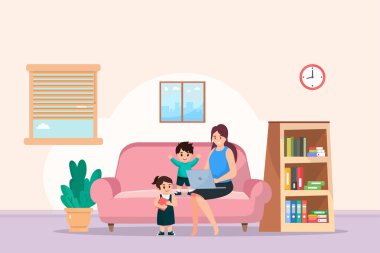 Parent working form home,warm family,positive feeling,new normal style