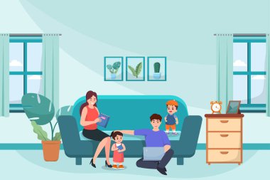 Parent working form home,warm family,positive feeling,new normal style