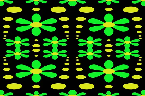 Fleur Verte Forme Géométrique Motif Sur Fond Noir Motif Rayure — Image vectorielle
