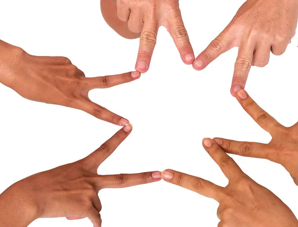 Mãos Humanas Formando Uma Estrela Com Dedos Tocando Por Dedo — Fotografia de Stock