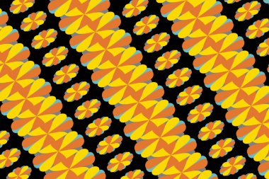 Siyah arka plandaki renkli çiçeğin süslemesi, çizgili desen, moda sanat tasarımı