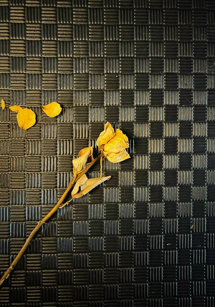Сушеная Роза Черном Фоне Гранж Поверхности Винтажный Художественный Стиль — стоковое фото