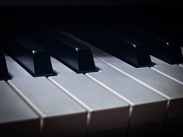 Closeup key piano,black and white color,music instrument,vintage tone