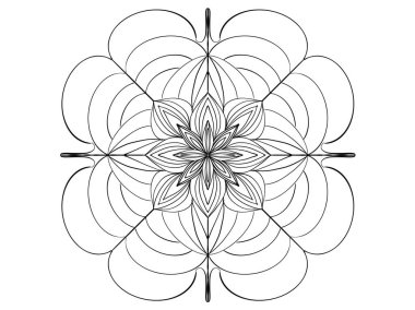 Beyaz arka planda temel Mandala siyah çizgisi, çiçek sanatı, resimleme.