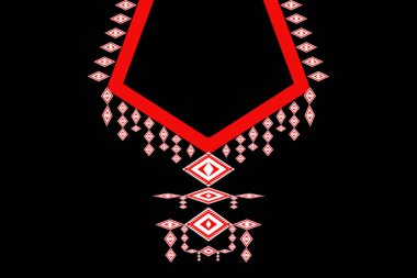 Modern etnik boyun deseni, siyah arka planda çizgili güzel yaka, moda sanat tasarımı.