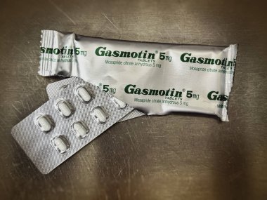 Hatya. 26 Nisan 2025 'te Songkhla. Tayland. Gazmotin tablet başına 5 mg. Mosapride kalesi.