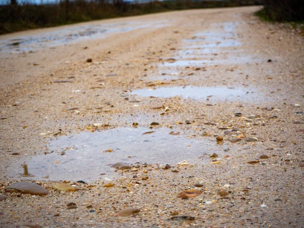water-filled potholes on a sandy road after the rain hd image