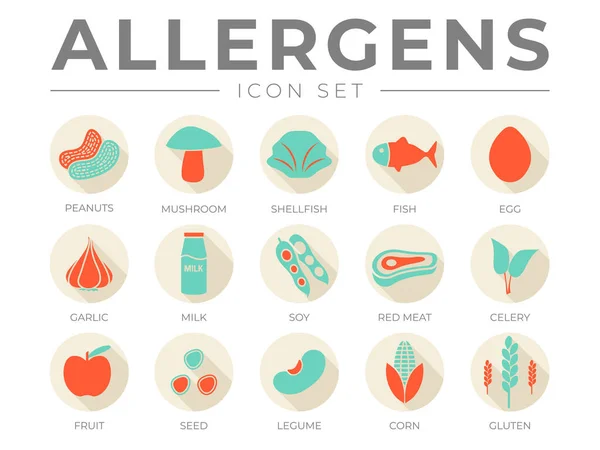 Retro Allergens Icon Set Peanuts Mushroom Shellfish Fish Egg Garlic — Stock Vector
