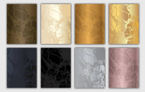 Goud Marmeren Achtergrond Set Met Stenen Textuur Zwarte Luxe Verloop — Stockvector