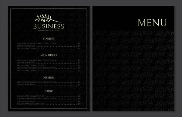 Elegant Menu Design Italian Style Restaurant Black Color Olive Logo — Stock Vector