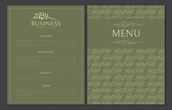 Olive Green Menu Card Template Restaurants Logo — Stock Vector