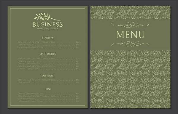 Šablona Olive Green Menu Card Pro Restaurace Logem Stock Ilustrace