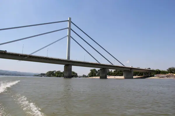 Novi Sad Freedom Bridge City Beach Danube River Vojvodina Serbia — Stock Photo, Image