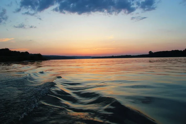 Beautiful Sunset on the Danube River in Vojvodina, Serbia from the Water