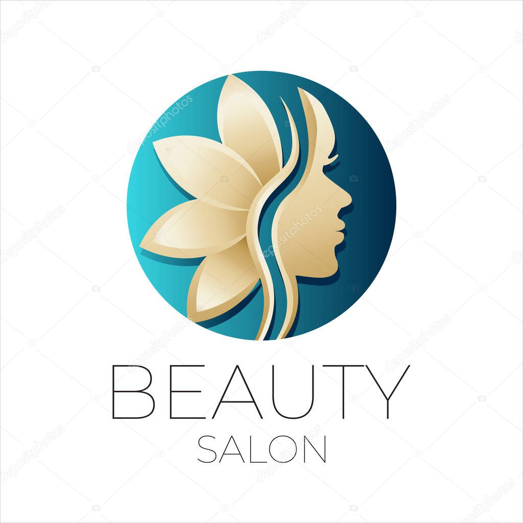 Round Beauty Salon Logo Design Gold on Blue Background