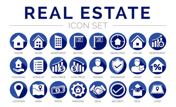 Blue Flat Real Estate Icon Set Home Casa Apartamento Comprar Vectores De Stock Sin Royalties Gratis