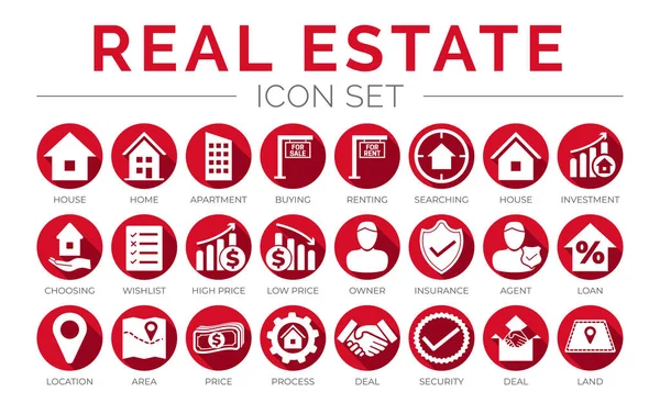 Red Flat Real Estate Icon Set Home Dům Byt Nákup Stock Ilustrace
