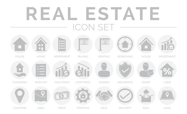 Gray Real Estate Icon Set Home Dům Byt Nákup Pronájem Stock Ilustrace
