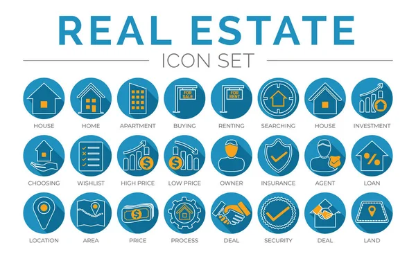 Blue Outline Real Estate Icon Set Home Dům Byt Nákup Royalty Free Stock Ilustrace