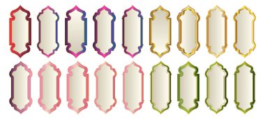 Pembe, Mor, Yeşil ve Altın Arkaplan Koleksiyonu ile Peri Masalı Arap Sarayı Biçimli Sınır Çerçevesi