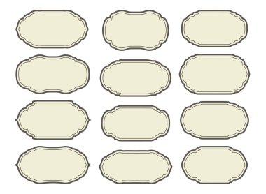 Antika Etiket veya kavanoz ya da şişe amblemi seti. İzole edilmiş Retro Kenarlık veya Çerçeve Elementleri