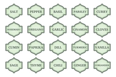 Dekoratif Baharat Yeşil Etiket Amblem Koleksiyonu Seti