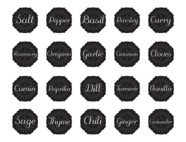 Siyah Modern Baharat veya Baharat Etiketi Seti