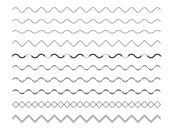 Zigzag Wave Line Conjunto Elementos Marco Fronterizo — Vector de stock